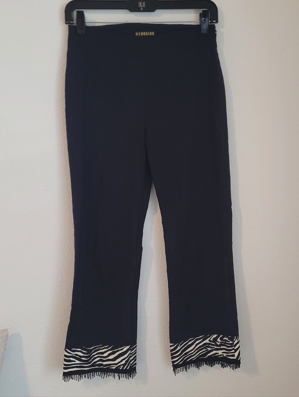 Georgiou Studio Zebra Border Print Fringed Crop Pants Size 4 Side Zip Y2K Retro